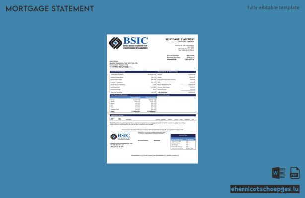 Mali BSIC Mali Hypothekenabrechnung Word- und PDF-Beispielvorschau